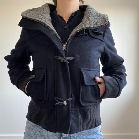 Jacob Connexion - Navy Blue Hooded Pea Coat - Picture 1 of 16